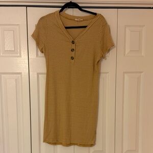 Striped Mustard Button-Down Women's Dress